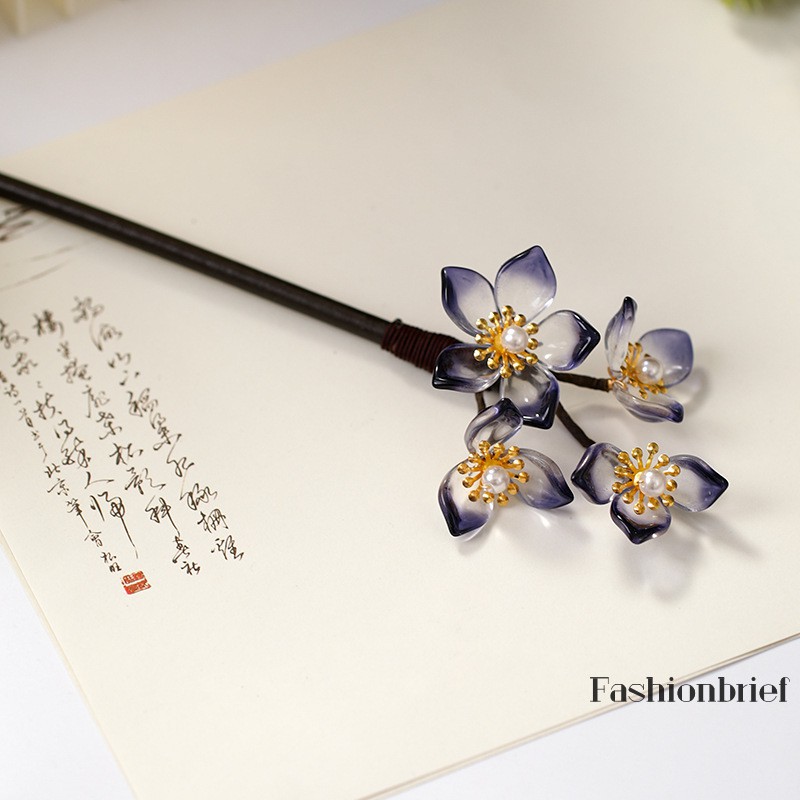 HANDMADE Trâm Cài Tóc Hình Hoa Đính Ngọc Trai Phong Cách Trung Hoa Cổ Điển