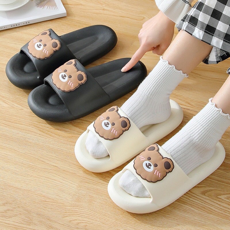 Dép nam, nữ bánh mì quai ngang icon gấu siêu êm cute