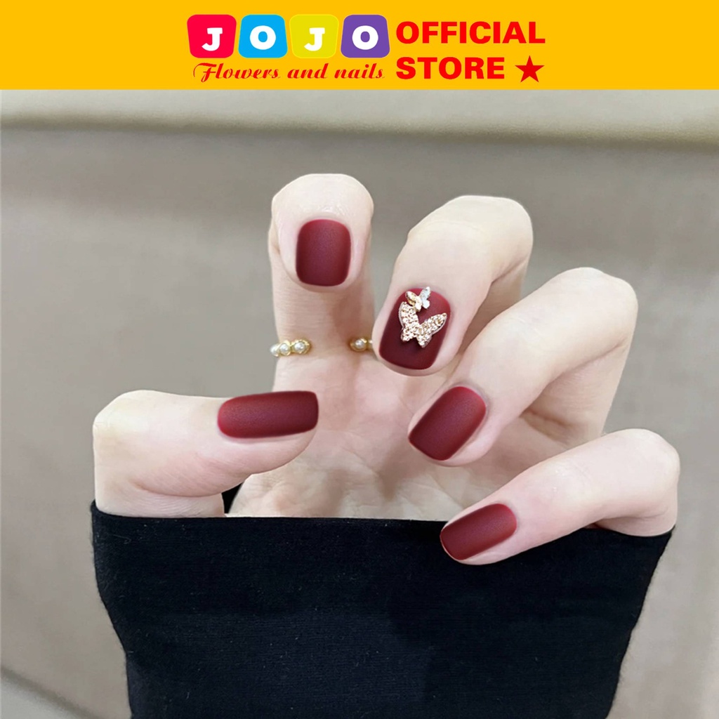 Set 24 móng tay giả dài  đính đá/đính nơ Jojo X14 đẹp KÈM Keo tự làm móng tại nhà