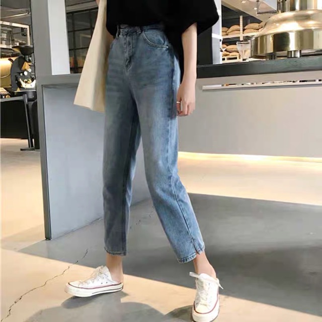 Quần bò ống suông/ quần jeans nữ baggy lưng cao Ulzzang Quảng Châu (Mom Jeans)