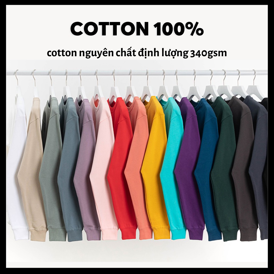Sweater Unisex 100% Cotton 16 Màu Định Lượng 340gsm Cao Cấp - Áo Dài Tay Dầy Dặn Cho Nam Nữ Mùa Đông