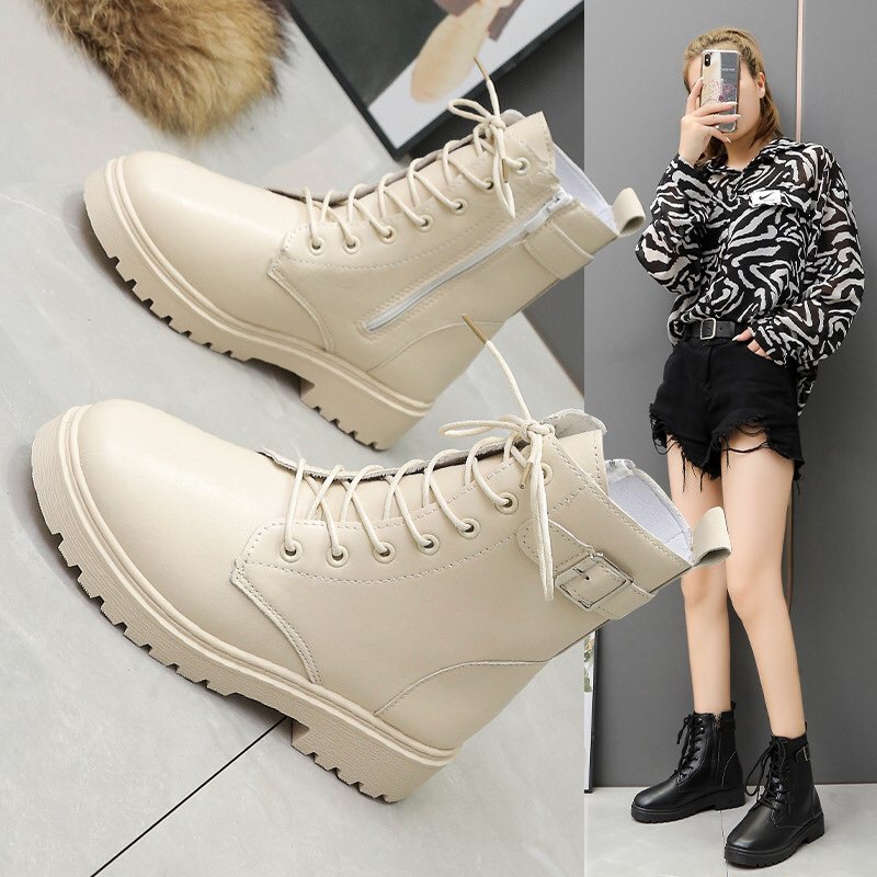 Boot nữ cổ cao , bốt da cao cổ đai cạnh có khóa kéo cực sang