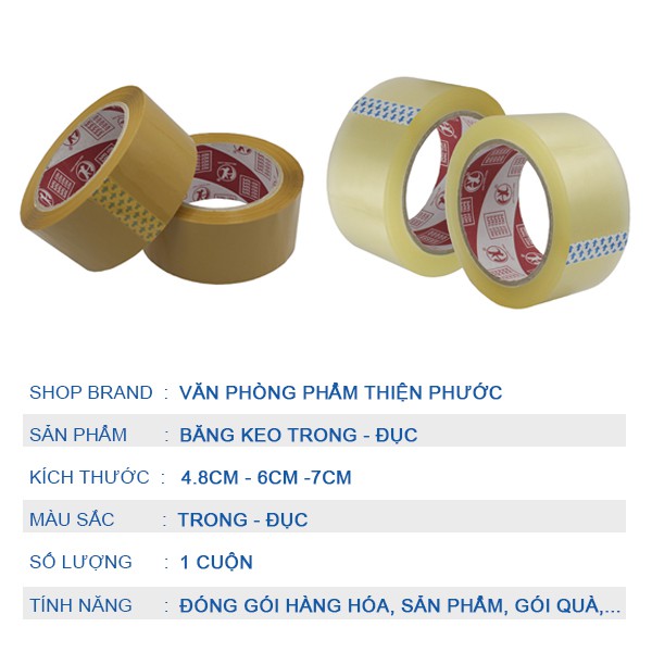Băng keo trong 4.8cm 100yads dán thùng chống thấm giấy - Độ dính 45 THIỆN PHƯỚC