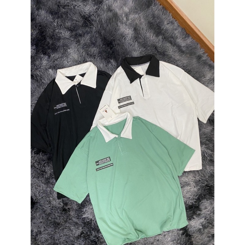 ÁO PHÔNG POLO cổ bẻ dáng thụng giấu quần unisex 6 màu thêu chữ nhỏ