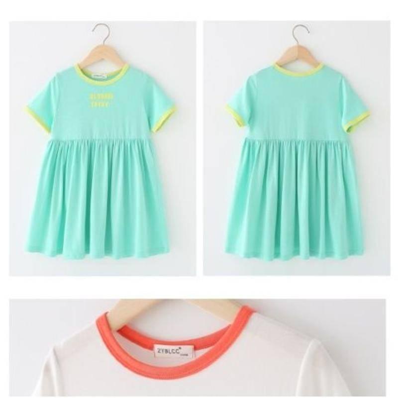 Đầm tay ngắn cotton cổ tròn phong cách Hàn Quốc cho bé gái