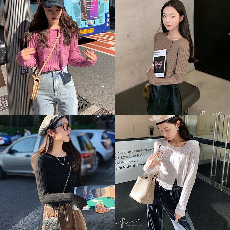 Áo khoác Cardigan dệt kim cổ tròn phong cách Hàn Quốc