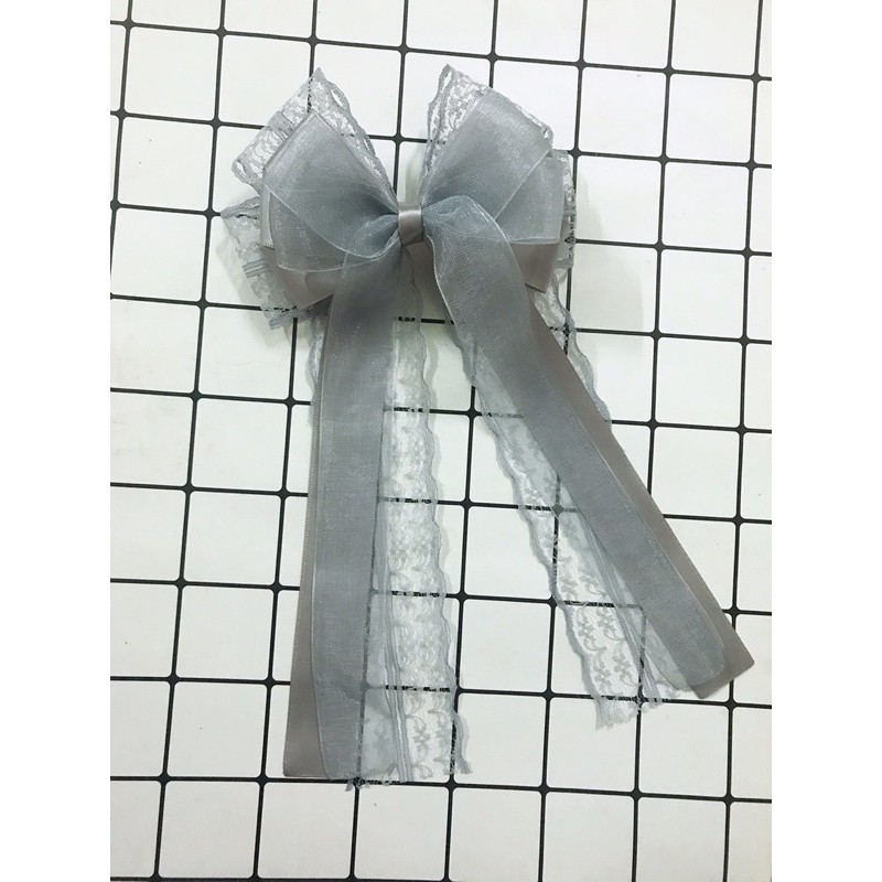 Kẹp nơ ren 3 tầng phối satin và voan