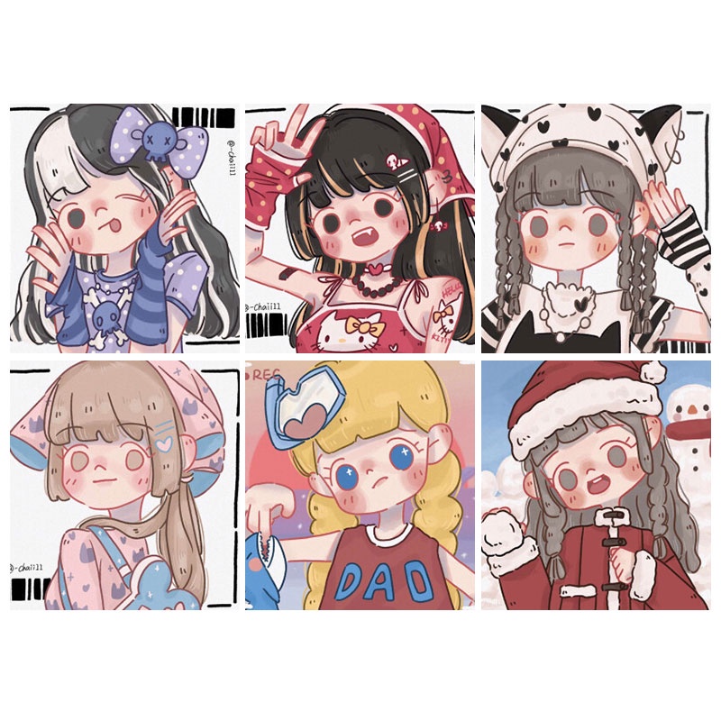 Bộ tranh đính đá 5D tự làm 30x30 hoạt hình bé gái dễ thương nhiều màu sắc