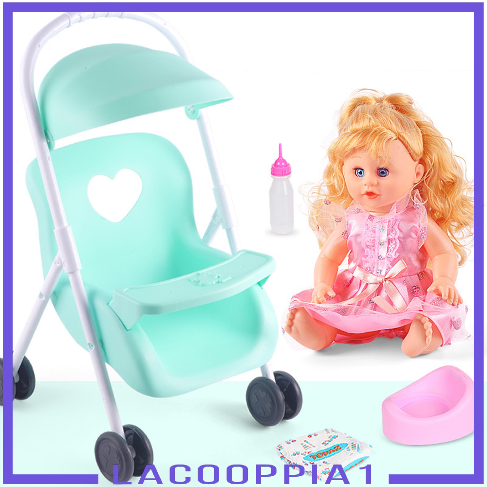 [LACOOPPIA1] Baby Doll Stroller Pushchairs Foldable Push Cart Toddlers Pretend Play Toy