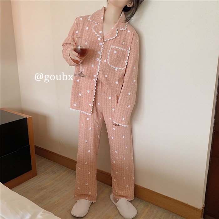 [Oder] [Ảnh khách feedback ở cuối] Set đồ ngủ đồ mặc nhà áo tay dài + quần dài màu hồng