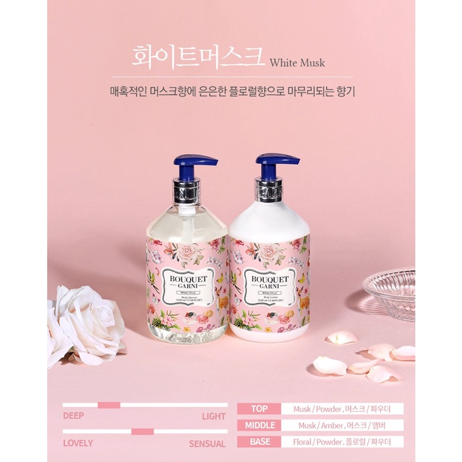 Set 2 sữa dưỡng thể BOUQUET GARNI màu trắng mùi xạ hương và phấn 520ml