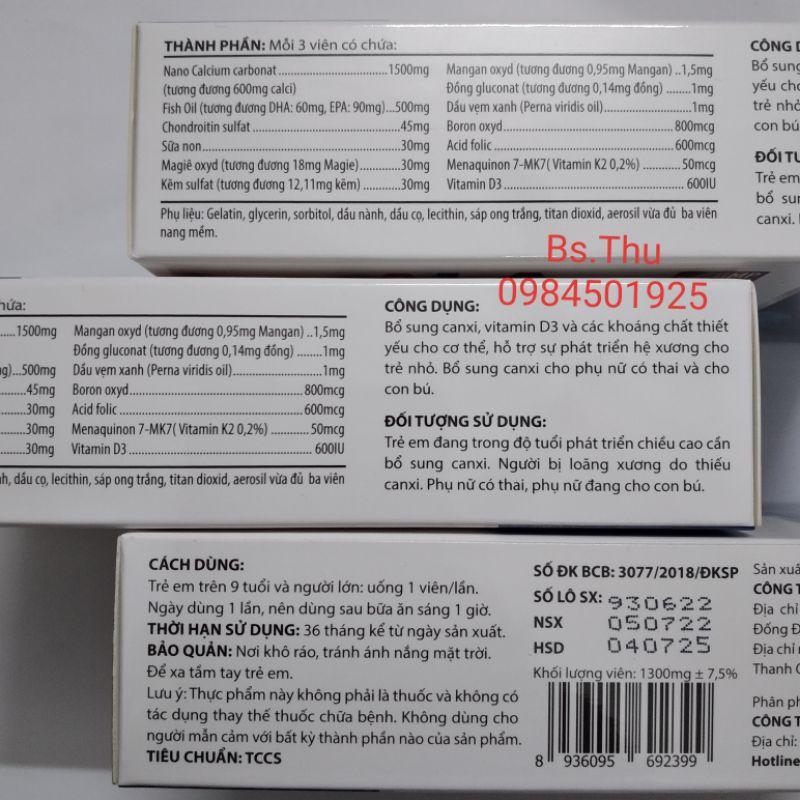 ALA France Canxinano Mum Milk Mk7 Nano Calcium Vitamun D3 MK7 DHA EPA Acid Folic hộp 30 viên hỗ trợ xương răng chắc khỏe