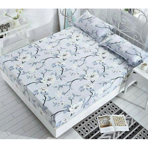 Set 4 món 1 drap 1m6x2m nệm 2 vỏ gối nằm 1 vỏ gối ôm mẫu  HOA DÂY LÁ BẠC