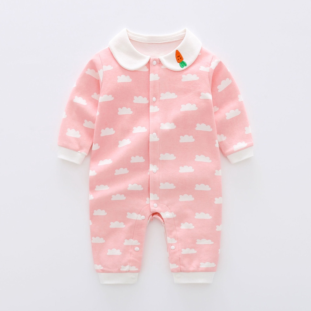 Bộ áo liền quần tay dài chất liệu Cotton in họa tiết hoạt hình thời trang cho bé