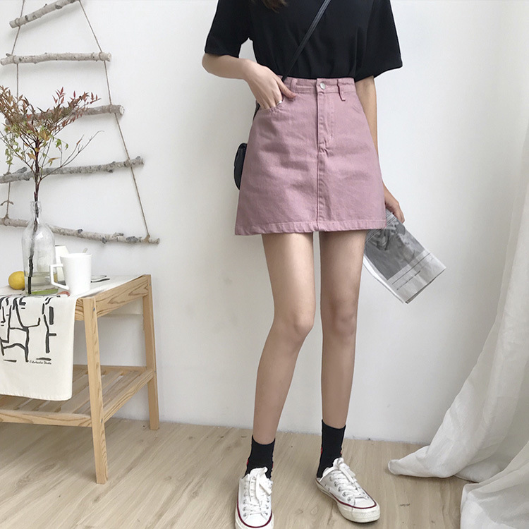 Chân váy jean IELGY dáng chữ A lưng cao phong cách Hàn Quốc