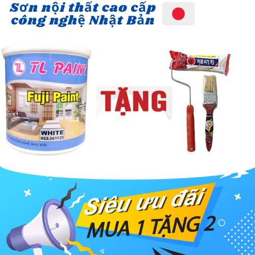 [TẶNG CÂY LĂN VÀ CỌ ] Sơn tường nội thất Fuji, màu trắng, 1 Lít, giá cực kỳ cạnh tranh, chất lượng ổn định