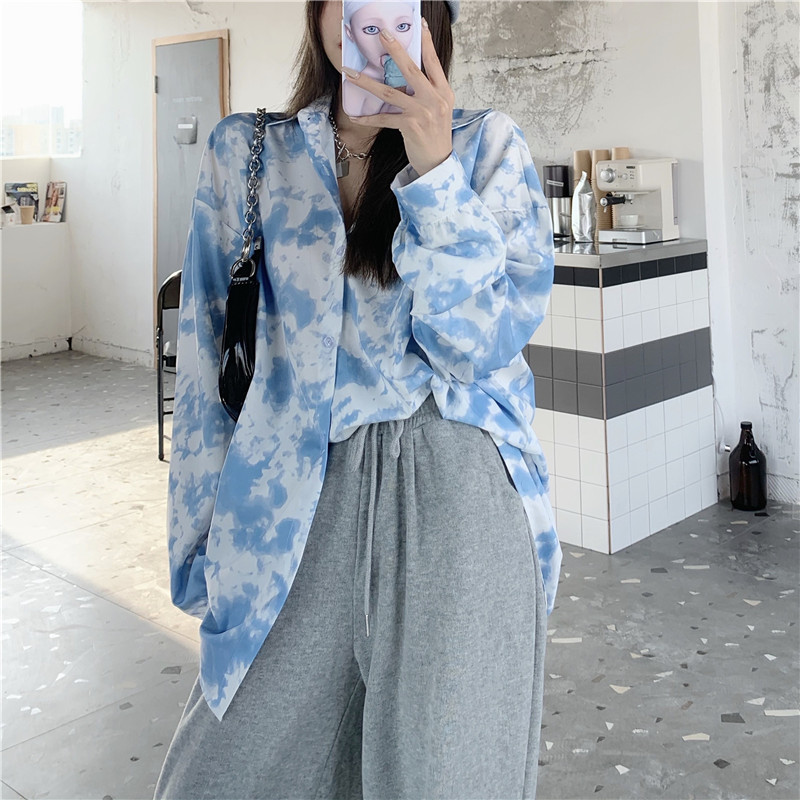 SUXI Áo Sơ Mi Nữ Tay Dài Màu Nhuộm Phong Cách Retro Thời Trang