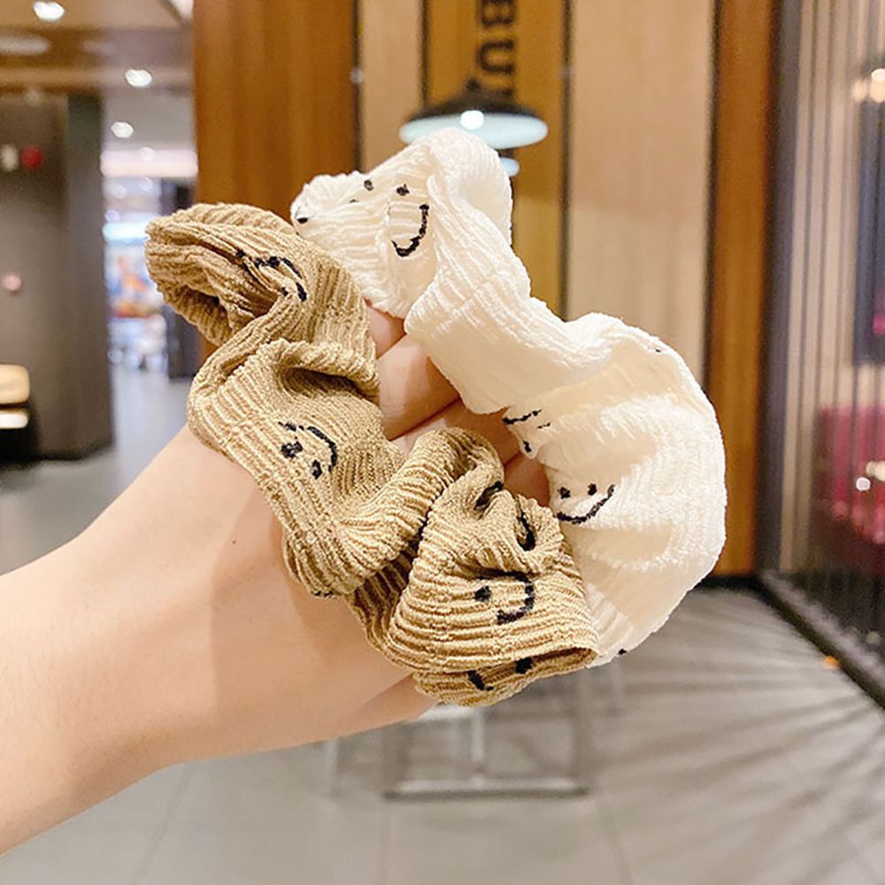 Dây buộc tóc vải in hình mặt cười phong cách Hàn Quốc đơn giản dễ thương cho nữ