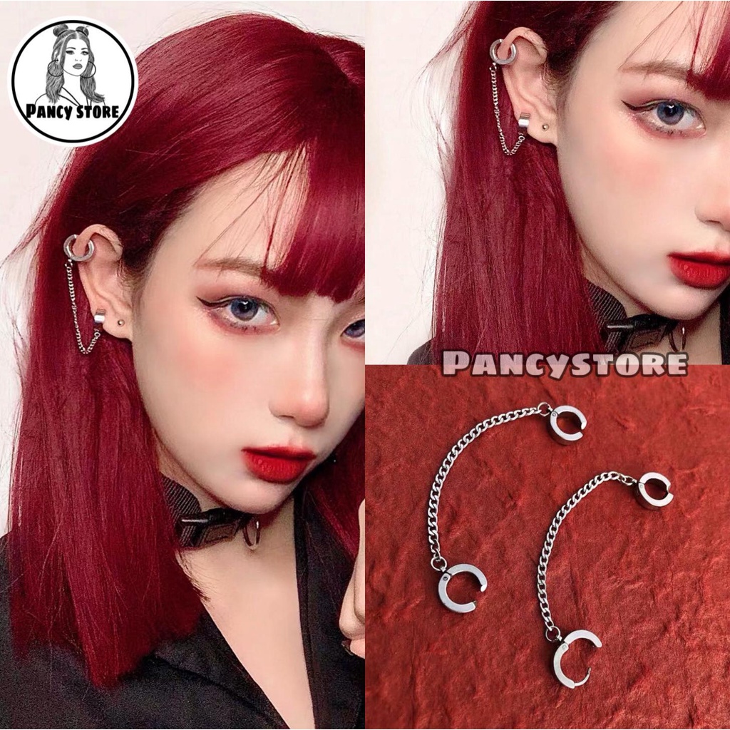 khuyên tai và kẹp vành tai titan dây xích trơn Unisex nam nữ
