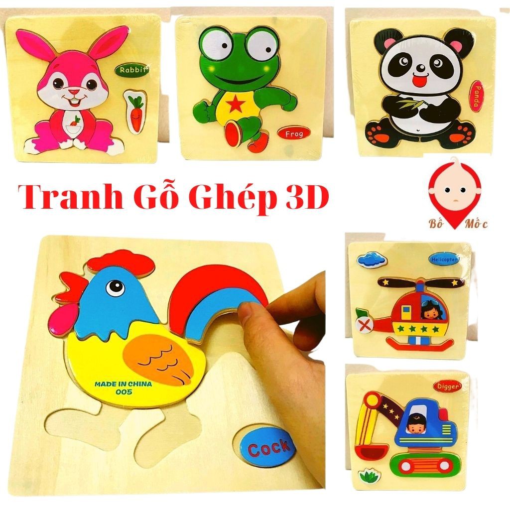 Tranh Gỗ Ghép Hình 3D Nổi  - Đồ Chơi Xếp Hình Cho Bé Thông Minh, Sáng Tạo,Tư Duy Trí Tuệ- Shop Bố Mốc