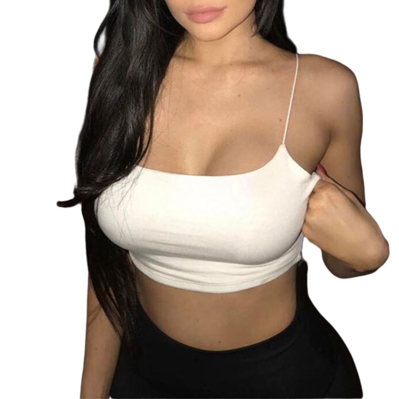 Áo Croptop Hai Dây Màu Trơn Cổ Khoét Sâu Gợi Cảm Cho Nữ