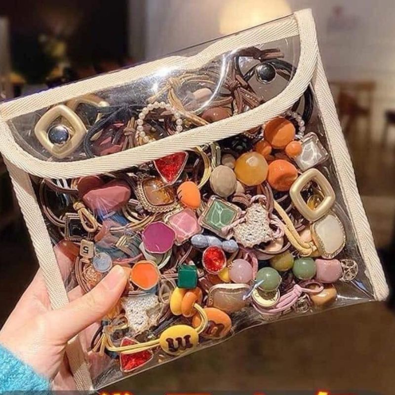 Dây buộc tóc , Set 20 chun buộc tóc túi nhựa trong mix nhiều hình dễ thương