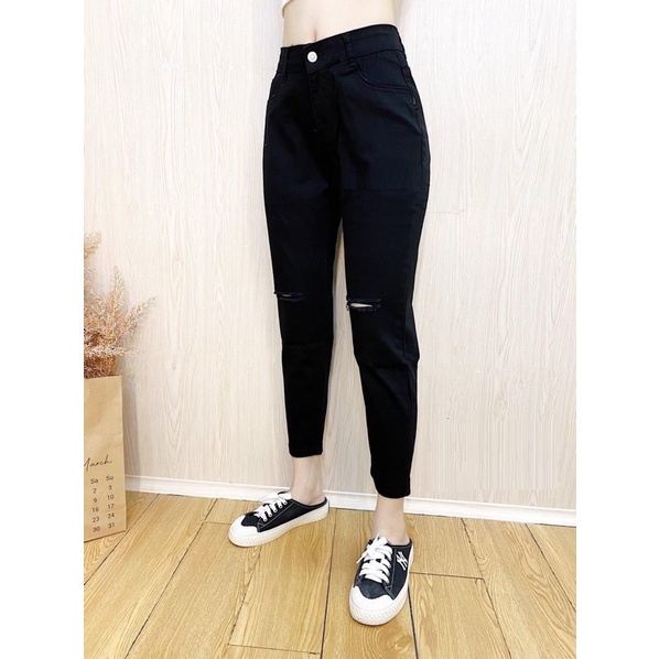Quần baggy nữ, quần jean đen bigsize 62-100kg, vải co giãn 4 chiều