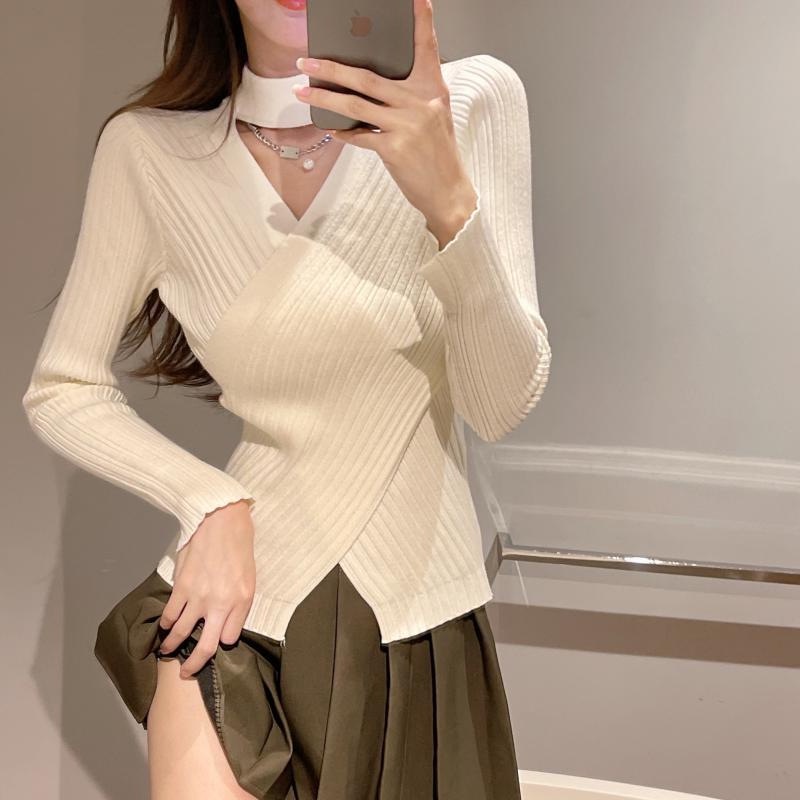 Áo sweater Dệt Kim Cổ Chữ V Dáng Ôm Thời Trang Quyến Rũ Cho Nữ