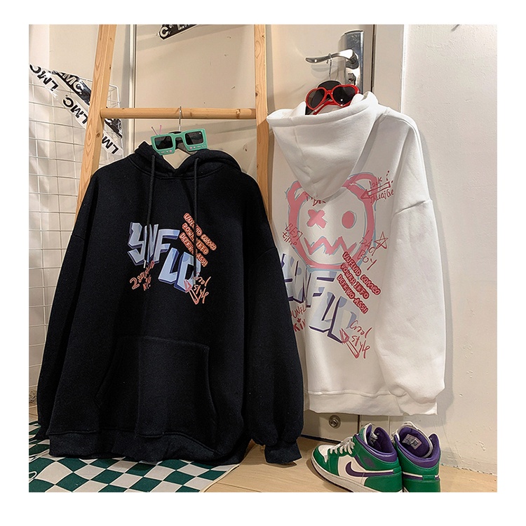 Áo hoodie lót nhung có nón thời trang phong cách đường phố Hàn Quốc cho học sinh