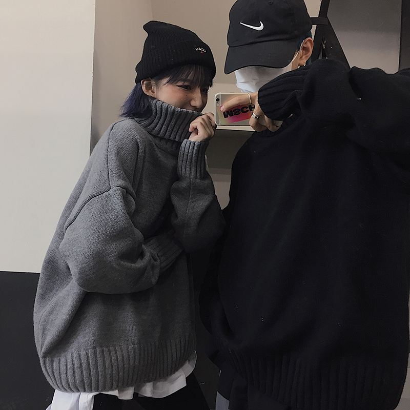 Áo sweater tay dài cổ lọ dáng rộng màu trơn phong cách Hàn Quốc trẻ trung dễ phối đồ