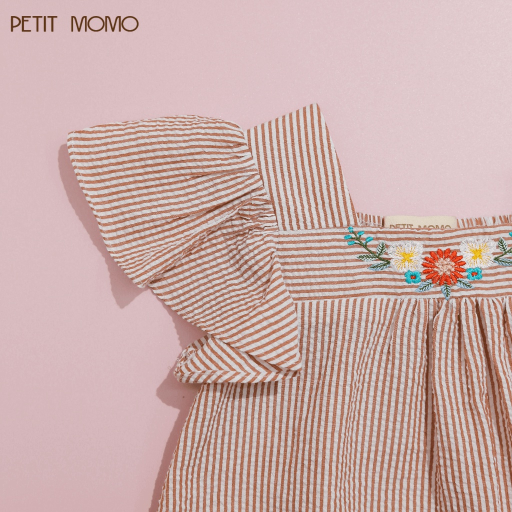Váy Bèo Tay Dáng Xoè Kiểu Công Chúa Cho Bé Gái (1 đến 6 tuổi) PETIT MOMO Hoạ Tiết Kẻ Sọc Nhăn Sành Điệu Mềm Mịn H134