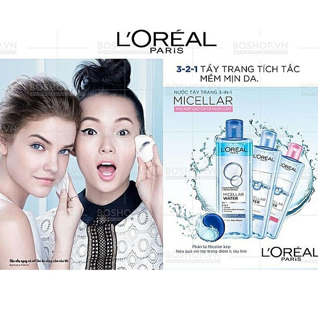 Nước Tẩy Trang L'Oreal Paris 3-in-1 Loreal Micellar Water Da Dầu,Da Nhạy Cảm,Da Khô.Sạch Sâu,Tươi Mát,Dưỡng Ẩm.