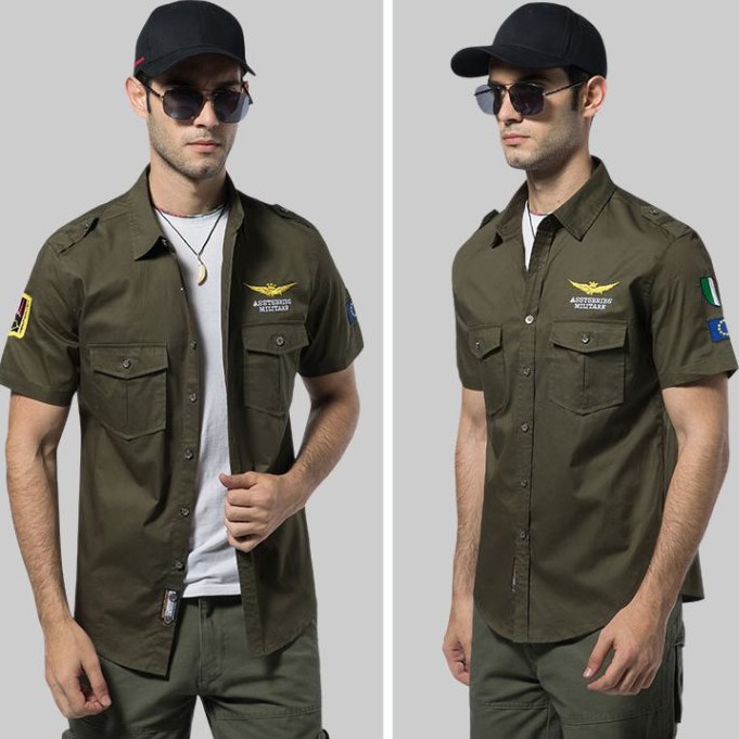 Áo sơ mi nam ngắn tay phong cách cơ trưởng, thời trang lính- hàng cao cấp | BigBuy360 - bigbuy360.vn