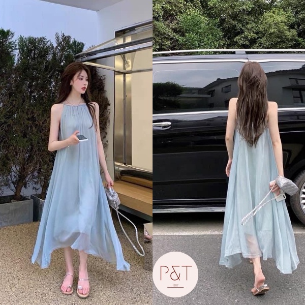 Váy 2 dây xanh, đầm hai dây maxi xanh ngọc đi biển, du lịch | BigBuy360 - bigbuy360.vn