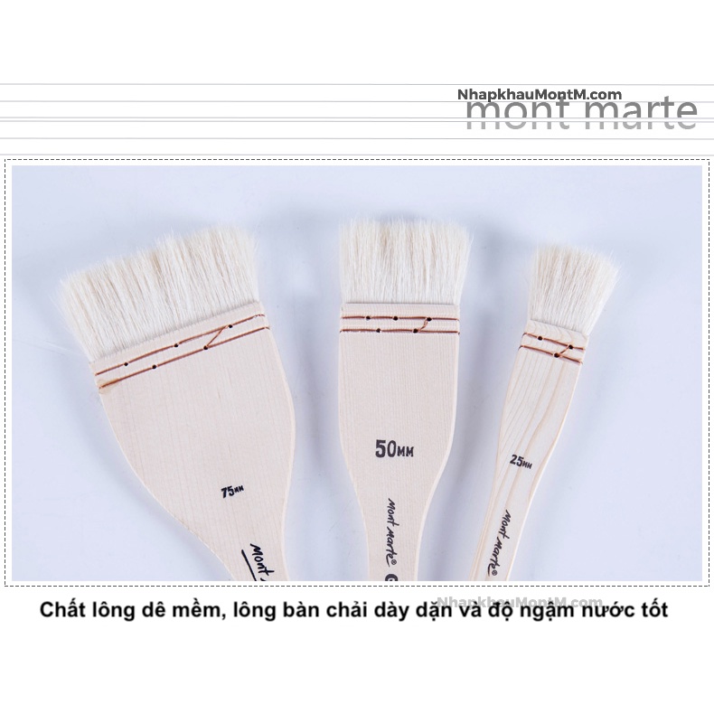 Banh xô chổi cọ to lông dê Mont Marte GOAT HAIR PINE WOOD BRUSH | Bộ 3 cọ lông heo Studio Stencil Brushes Mont Marte