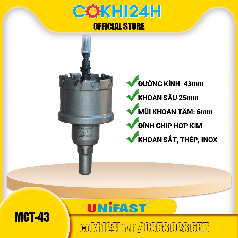 Mũi khoét 43mm Unifast MCT-43 hợp kim [ Phi 43 ]