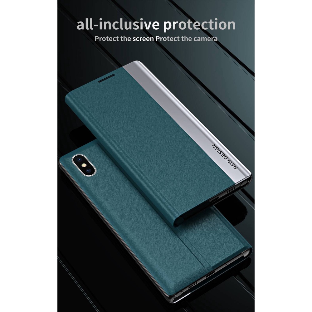 Bao da nắp lật từ tính phối màu tương phản kèm giá đỡ thích hợp cho Iphone 11 Pro Max XR X XS