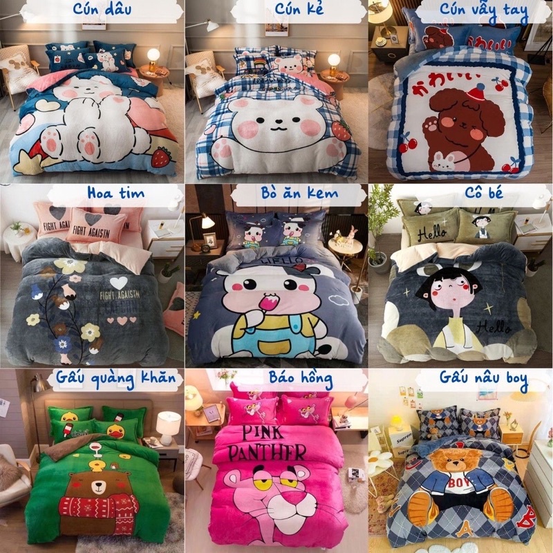 Bộ Chăn Ga Gối Nỉ Nhung Tuyết Sữa  3D Mẫu Mới 2021 dày ấm (chat chọn mẫu) | BigBuy360 - bigbuy360.vn