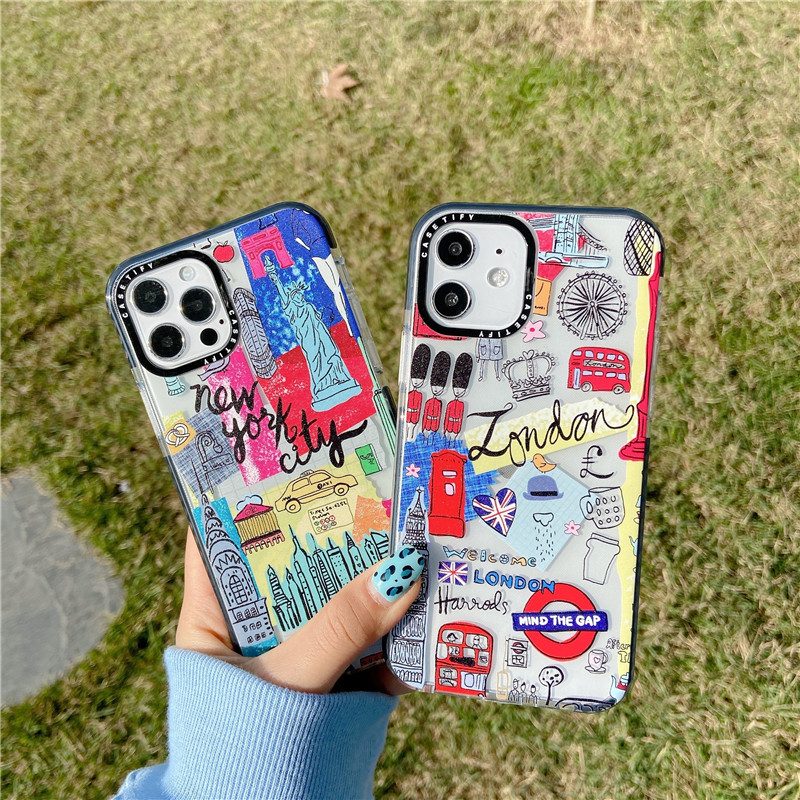 London Big Ben Paris Eiffel Tower New York Statue Of Liberty Landmark Building Pattern Casetify Phone Case iPhone 11 12 Pro Max 7 8 Plus SE 2020 X XS MAX XR Soft TPU Silicone Transparent Back Cover iPhone 12 Mini Casing