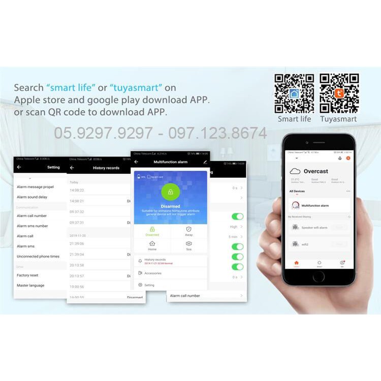 Bộ báo động chống trộm qua điện thoại Wifi + GSM Tuya