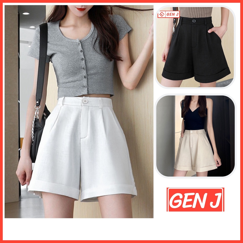 Quần short nữ gập gấu Gen J quần đùi nữ mặc nhà ống rộng - SOOC 0021