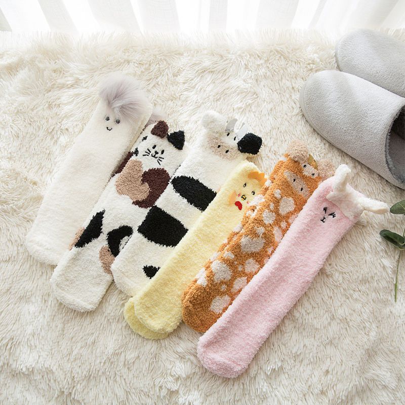 Tất Lông Nhung Mềm Mại Hình Thú Hoạt Hình 3D Giữ Ấm Mùa Đông Cho Nữ