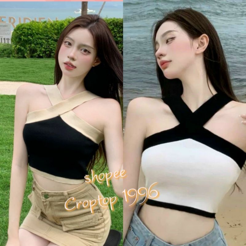 Áo chéo cổ LEN TĂM - áo CROPTOP Big Size . mã A12
