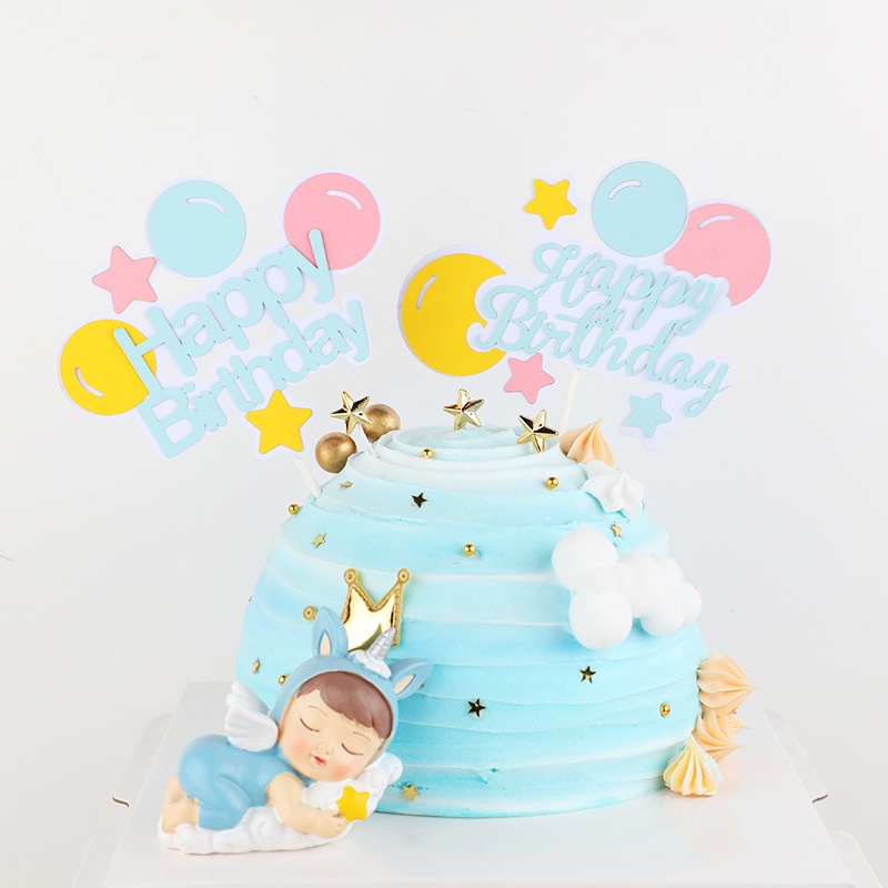 Phụ kiện bánh kem  que cắm happy birthday bóng bay