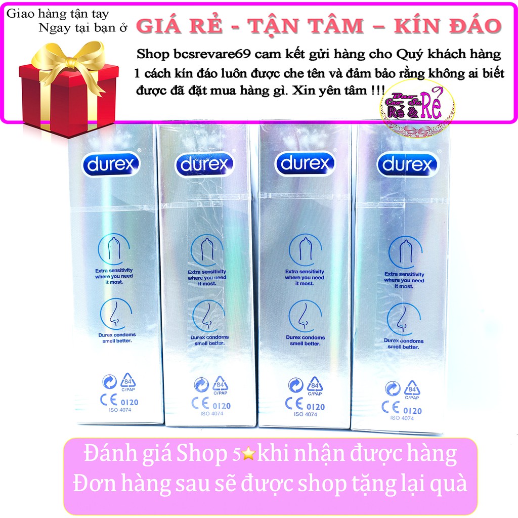 [FREE SHIP] Combo 4 Hộp 40 Bao Cao Su SIÊU CỰC MỎNG Durex INVISIBLE + 1 tuýt gel bôi trơn Durex Play