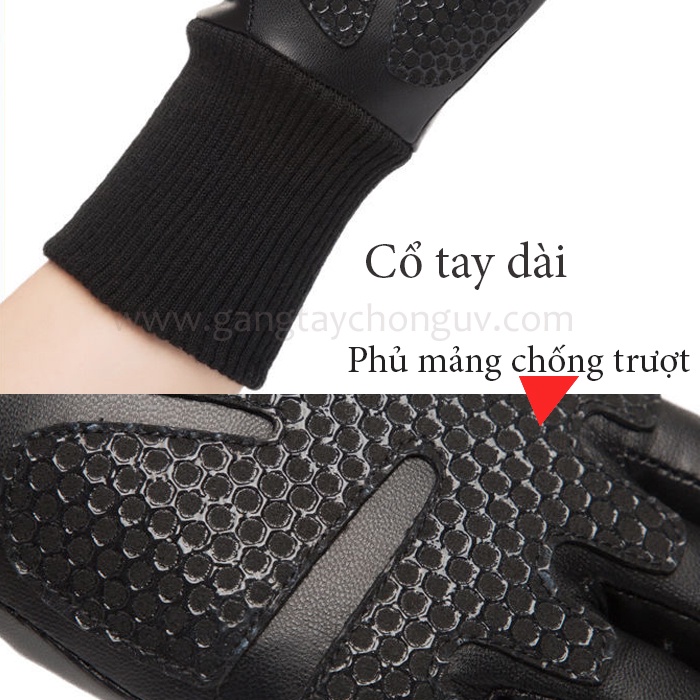 Găng tay da Full ngón lái xe mùa đông chống nước/chống trượt Freesize | Bao tay xe máy mùa đông lót nỉ giữ ấm, thật tay