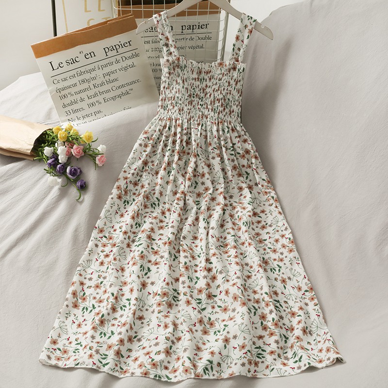 Váy Hai Dây Hoa Nhí Bản To Chun Lưng Hàng Quảng Quảng Châu V07 Kèm Ảnh Thật