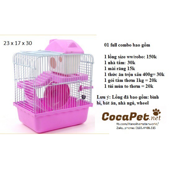 Combo Lồng 2 tầng nhỏ +full đồ nuôi hamster