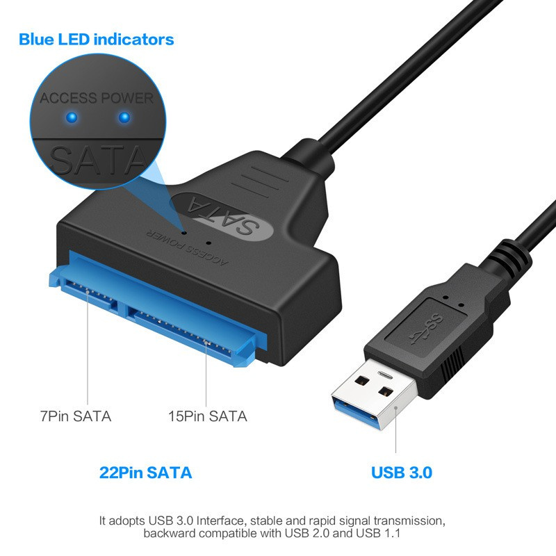 Cáp Chuyển Đổi Ổ Cứng Sata Iii Usb 3.0 Sang Serial Ata 22pin Cho 2.5inch Hdd / Ssd 50cm