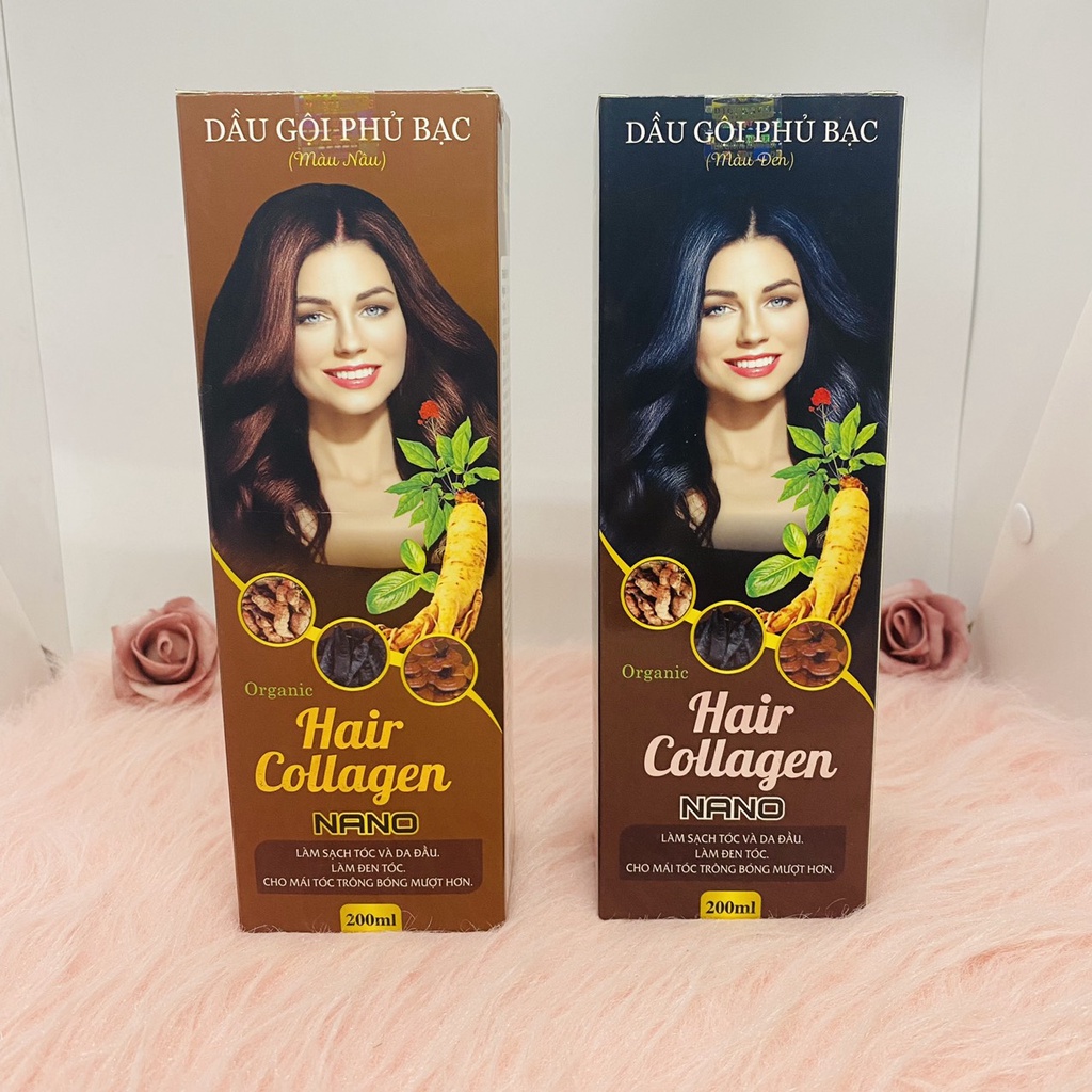 Dầu gội phủ bạc Hair Collagen Nano thành phần thiên nhiên, có màu nâu và đen phủ bạc hiệu quả